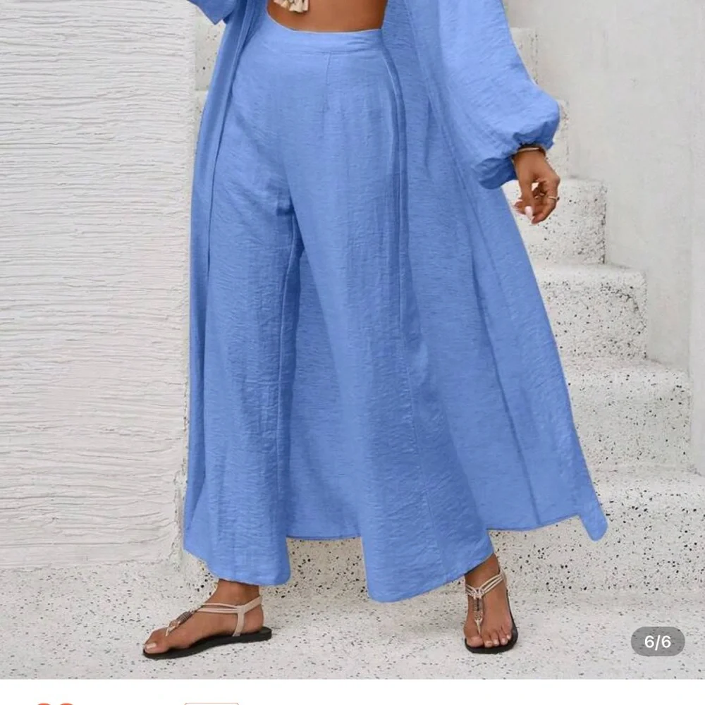 SHEIN Blue Wide Leg Pants Flowy High-Waisted Design 2 pice set brand new size - Picture 1 of 10